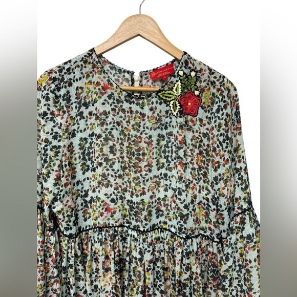 Bhanuni by Jyoti Anthropologie Semi Sheer Floral Embroidered Boho Mini Dress - Picture 4 of 8